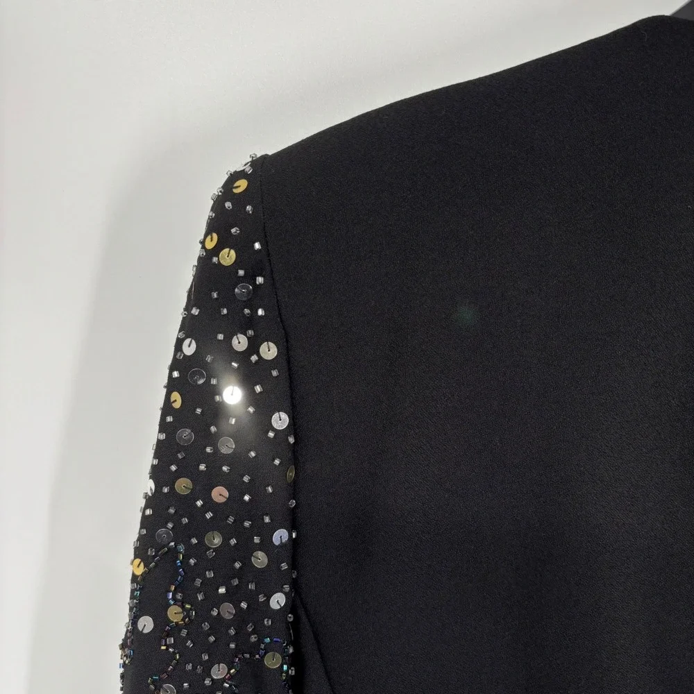 Stenay Sequin Beaded Jacket Womens 6 Black Gold Silver Evening Formal Vintage